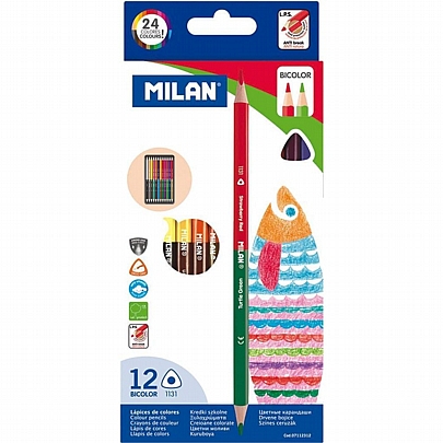 Δίχρωμες ξυλομπογιές 12 τεμάχια/24 χρώματα - Milan Bicolor