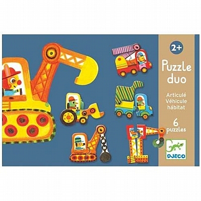 Puzzle Duo: Ζωάκια & οχήματα (6 ζευγάρια) - Djeco