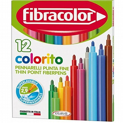 Μαρκαδόροι λεπτοί 12 χρωμάτων - Fibracolor Colorito
