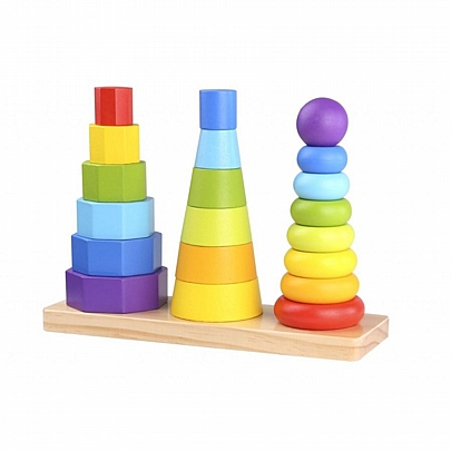 Ξύλινοι Πύργοι Στοίβαξης με Γεωμετρικά Σχήματα - Tooky Toy