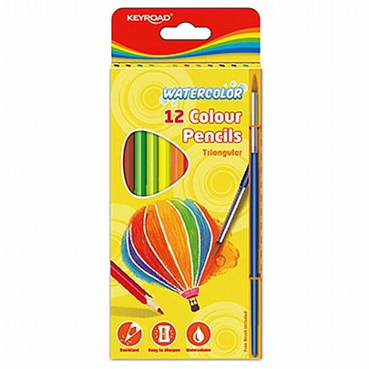 Ξυλομπογιές-Νερομπογιές 12 χρωμάτων με τριγωνικό στέλεχος (δώρο πινέλο) - Keyroad WaterColor