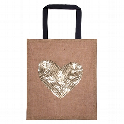 Χειροποίητη τσάντα βόλτας (Χρυσές χάντρες) - Heart - ArteBene