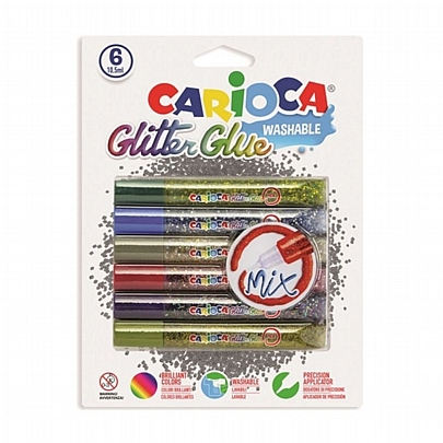 Κόλλες διακόσμησης - Washable 6 χρωμάτων (10.5ml) - Carioca Glitter Glue Mix