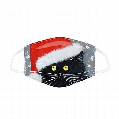 Χριστουγεννιάτικη Μάσκα υφασμάτινη επαναχρησιμοποιούμενη - Kim Haskins Christmas Black Cat (L)