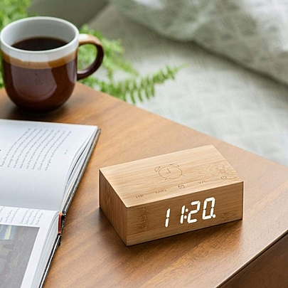 Flip Click Clock - Ψηφιακό ρολόι & ξυπνητήρι επιτραπέζιο - Bamboo natural wood - Gingko