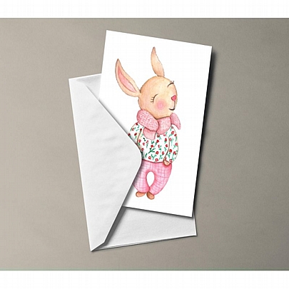 Χειροποίητη ευχετήρια κάρτα με Φάκελο - Rabbit Pink (9x11.5) - J.o. Creations