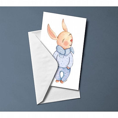Χειροποίητη ευχετήρια κάρτα με Φάκελο - Rabbit Blue (9x11.5) - J.o. Creations