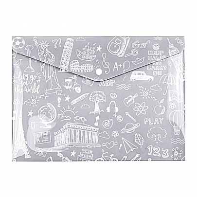 Φάκελος με κουμπί - Γκρι (Α4) - Doodle Bag