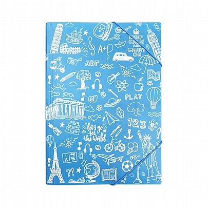 Πλαστικός φάκελος με λάστιχο - Μπλε Doodle (Α4) - Typotrust