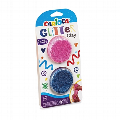 Πηλός με glitter (2x20gr) - Ροζ & Μπλε - Carioca Glitter Clay