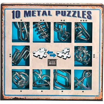 Συλλογή 10 Μεταλλικών Σπαζοκεφαλιών/Puzzle - Μπλε Σετ - Eureka