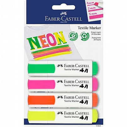Σετ 4 μαρκαδόροι ανεξίτηλοι για ύφασμα - Neon χρώματα - Faber-castell