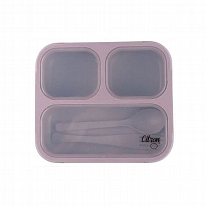 Φαγητοδοχείο Πλαστικό με Διαχωριστικά, Κουτάλι & Πιρούνι - Purple (600ml) - Citron
