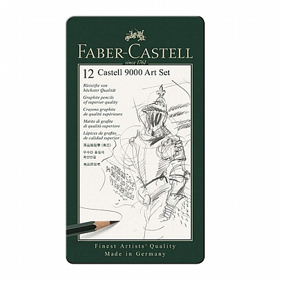 Σετ Μεταλλική κασετίνα μολυβιών σχεδίου (12τεμ.) - Faber-Castell 9000 Art