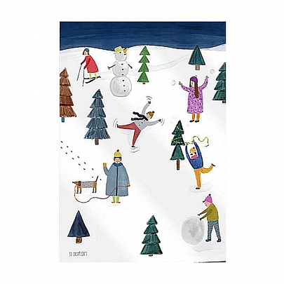 Χειροποίητη Χριστουγεννιάτικη κάρτα με Φάκελο - Παιχνίδι στο χιόνι (15.5x11) - J.o. Creations