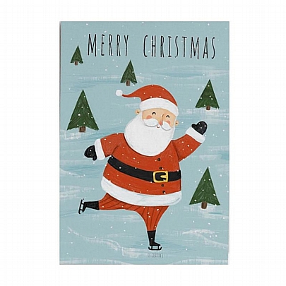 Χειροποίητη Χριστουγεννιάτικη κάρτα με Φάκελο - Άγιος Βασίλης σε πατινάζ (15.5x11) - J.o. Creations