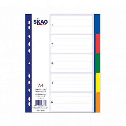 Πλαστικά Διαχωριστικά με Τρύπες για έγγραφα - Α4 Με χρώμα (5τμχ.) - Skag