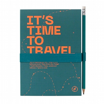 Ταξιδιωτικό Σημειωματάριο & Ημερολόγιο με λάστιχο & μολύβι - It's time to travel (13x18) - Grupo Erik