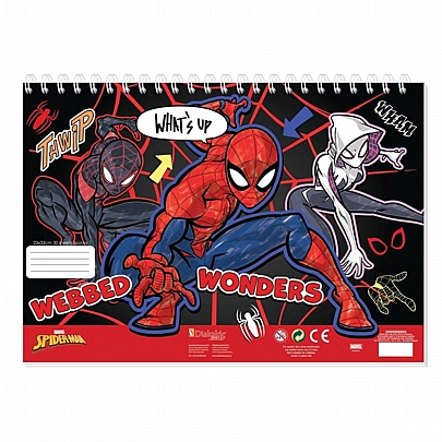 Μπλοκ ζωγραφικής σπιράλ με Αυτοκόλλητα & Στένσιλ A4 (40Φ.) - Multiverse Spidermans - Marvel