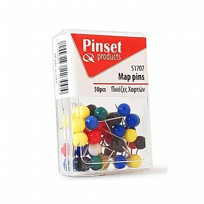 Πολύχρωμες πινέζες χαρτών (Ø4mm/50τμχ.) - Pinset