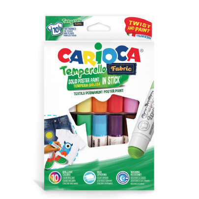 Στερεά τέμπερα σε μορφή μαρκαδόρου για ύφασμα 10 χρωμάτων  - Carioca Temperello Fabric