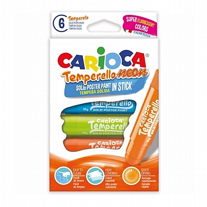 Στερεά τέμπερα σε μορφή μαρκαδόρου 6 Neon χρωμάτων - Carioca Temperello