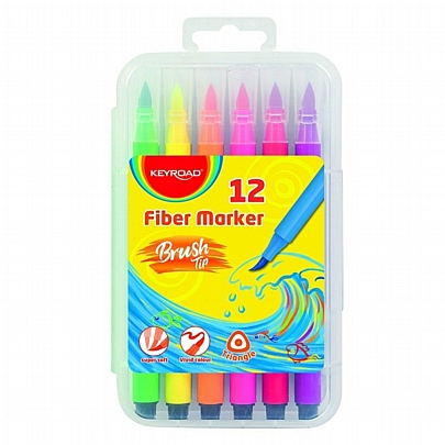 Μαρκαδοράκια πινέλου 12 Χρωμάτων με Τριγωνικό στέλεχος - Keyroad Fiber Marker