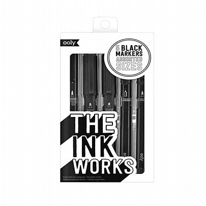 Σετ 5 μαρκαδόρων για σχέδιο με μαύρο μελάνι - Black Markers - Ooly The Ink Works