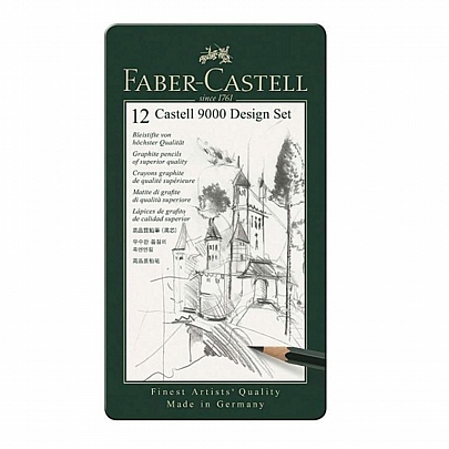 Σετ Μεταλλική κασετίνα μολυβιών σχεδίου (12τεμ.) - Faber-Castell 9000 Design