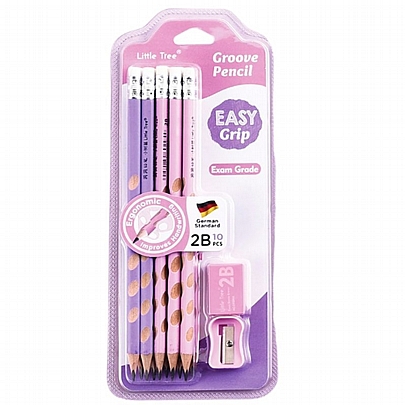 Σετ μολυβιών με σβήστρα - Pink Groove Pencil (12τμχ./2Β) - Little Tree