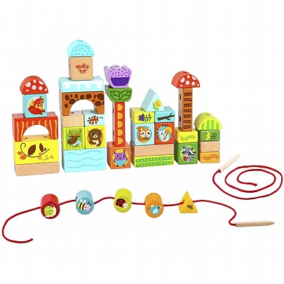 Παιχνίδι με κορδόνι & τουβλάκια - Ζωάκια στη Φύση - Tooky Toy