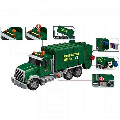 Απορριμματοφόρο Ανακύκλωσης Πράσινο 1:12 (Με ήχο, Φως, Pump Λειτουργία & Κίνηση μέσω Τριβής) - Metropoli