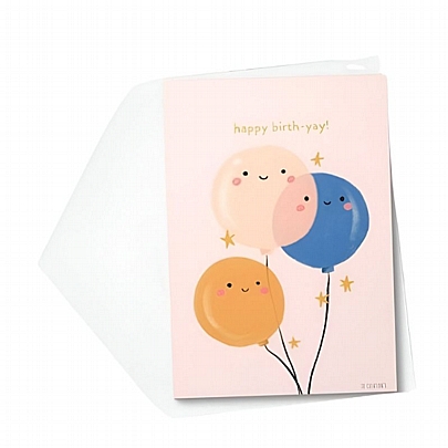 Χειροποίητη ευχετήρια κάρτα με Φάκελο - Happy Birth-yay! (Μπαλόνια/11x15.5) - J.o. Creations