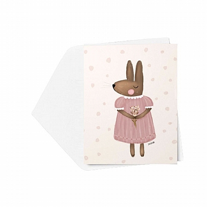 Χειροποίητη ευχετήρια κάρτα με Φάκελο - Ποντικάκι (Ροζ/9x11.5) - J.o. Creations