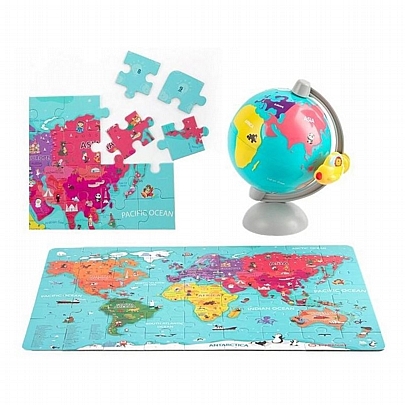 Ξύλινο Παζλ & Mini Υδρόγειος Σφαίρα - Globe World Map (64κ.) - Top Bright