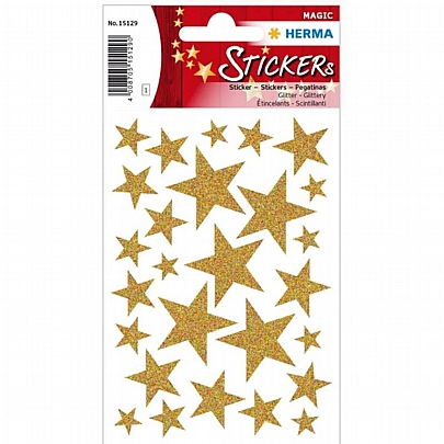 Χριστουγεννιάτικα Αυτοκόλλητα με glitter - Χρύσα αστέρια (27τμχ.) - Herma