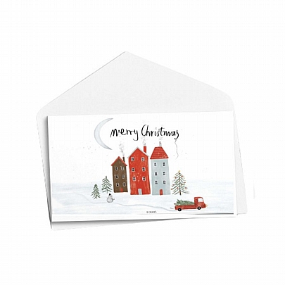 Χριστουγεννιάτικη χειροποίητη κάρτα με Φάκελο - Merry Christmas (Χριστουγεννιάτικο σπίτι/11x15.5) - J.o. Creations