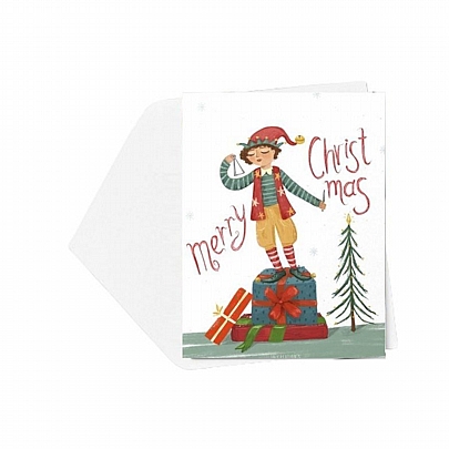 Χριστουγεννιάτικη χειροποίητη κάρτα με Φάκελο - Merry Christmas (Ξωτικό/11.0x15.5) - J.o. Creations