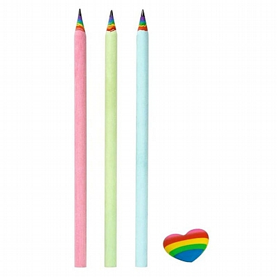 Σετ μολυβιών & Σβήστρα - Rainbow (4τμχ./HB) - Moses