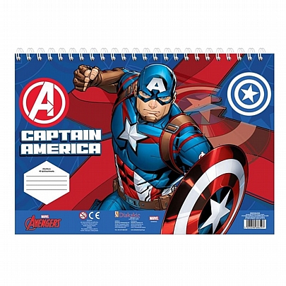 Μπλοκ ζωγραφικής σπιράλ με Αυτοκόλλητα & Στένσιλ A4 - Captain America (40Φ.) - Marvel
