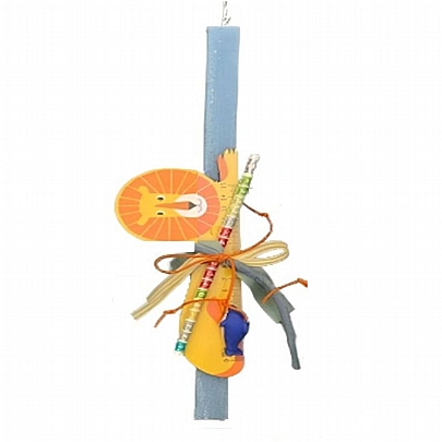 Πασχαλινή Λαμπάδα Pastel Μπλε (35εκ.) - Ξύλινος Χάρακας Λιοντάρι