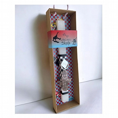 Πασχαλινή λαμπάδα Αρωματική Άσπρη (24εκ.) - Μπρελόκ & Μαγνητάκι: Skate