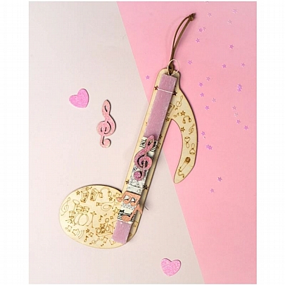 Πασχαλινή λαμπάδα Αρωματική Ροζ (25εκ.) - Ξύλινο Κάδρο & Μαγνητάκι: Μουσική Νότα