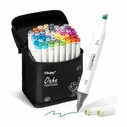 Art Markers: Σετ Μαρκαδόρων Oahu Alcohol - Fine & Chisel (60 Χρωμάτων+1 Blender) - Ohuhu