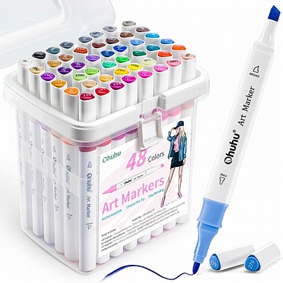Art Markers: Σετ Μαρκαδόρων Oahu Alcohol - Fine & Chisel (47 Χρωμάτων+1 Blender) - Ohuhu