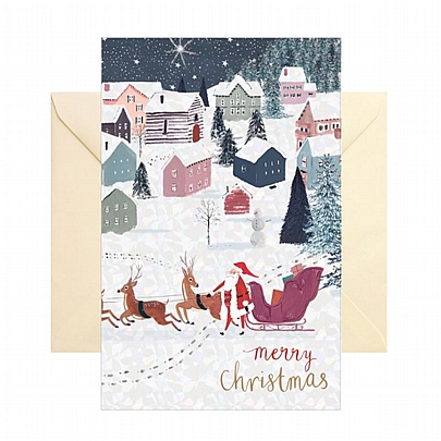 Χριστουγεννιάτικη κάρτα με Φάκελο - Merry Christmas (Έλκηθρο-Άγιος Βασίλης/12x17) - Chic·Mic