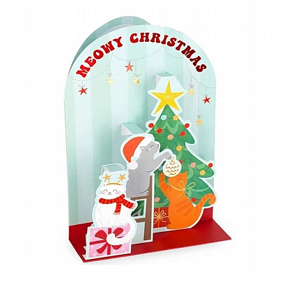 Χριστουγεννιάτικη κάρτα Pop up με Φάκελο - Meowy Christmas & a Happy Meow Year (Χριστουγεννιάτικο δέντρο/12x17) - Legami