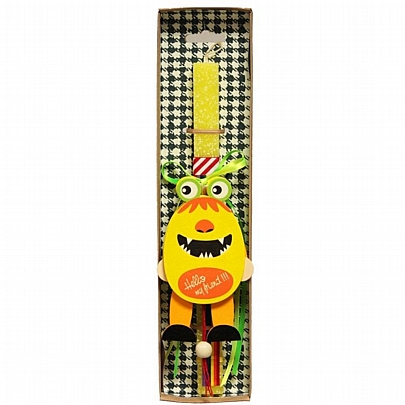 Πασχαλινή Λαμπάδα Αρωματική Κίτρινη (30εκ.) - Ξύλινο Στολίδι: Τερατάκι