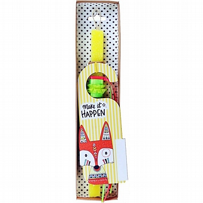 Πασχαλινή Λαμπάδα Αρωματική Κίτρινη (30εκ.) - Κρεμαστή Πινακίδα Πόρτας: Αλεπού