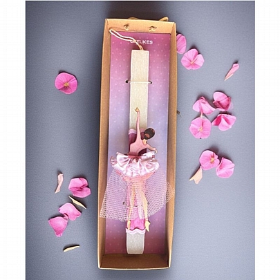 Πασχαλινή λαμπάδα Αρωματική Άσπρη (24εκ.) - Ξύλινη Φιγούρα: Μπαλαρίνα